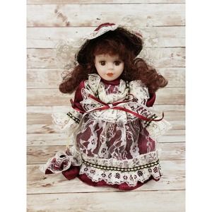 Century Collection Porcelain Doll DL082299A-H 9" tall Red Dress Lace Redhead